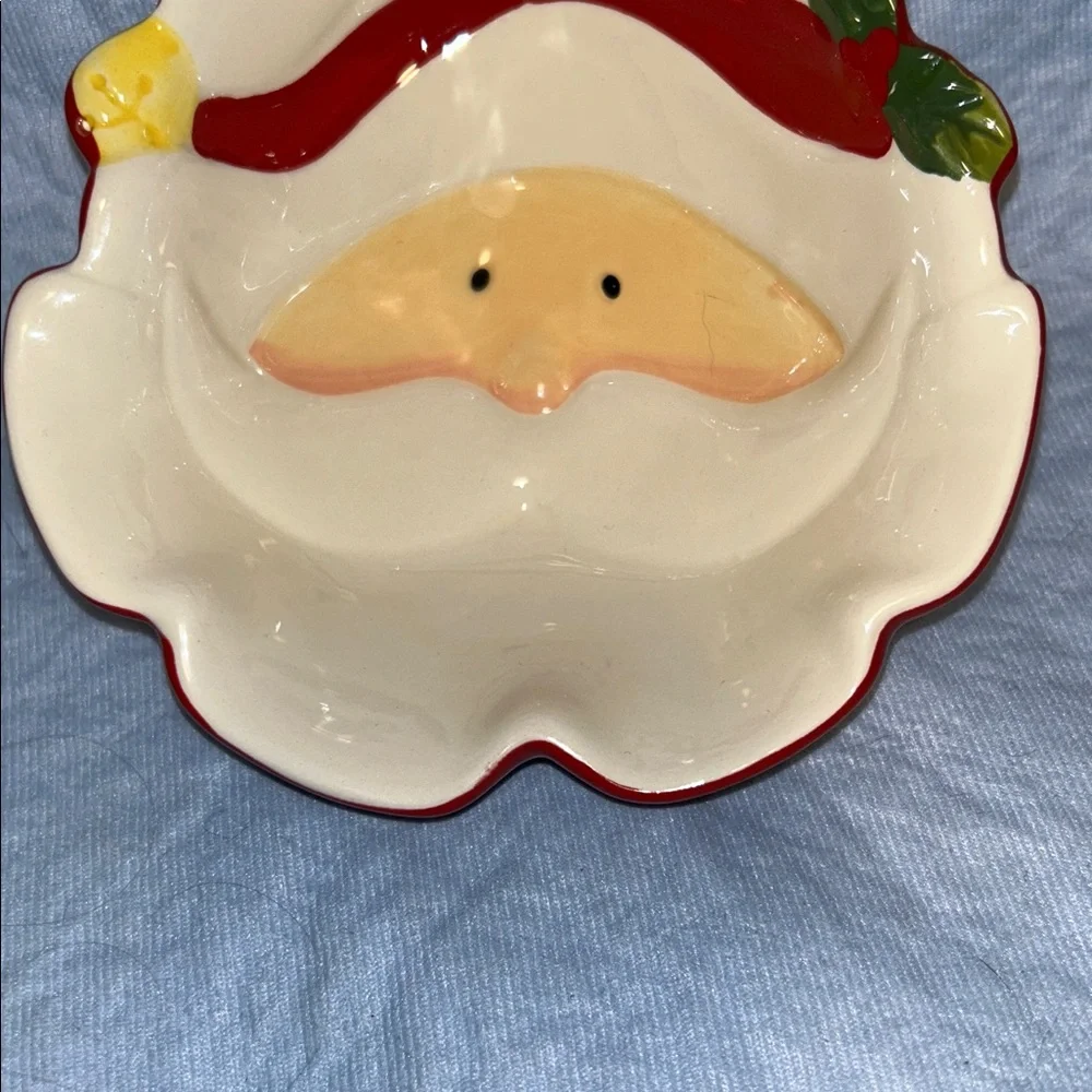Santa Face Earthenware Christmas Candy Dish Bowl Nuts Snacks Holiday